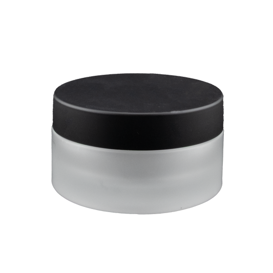 50 ml frosted jar glass jar with black lid and dust cap
